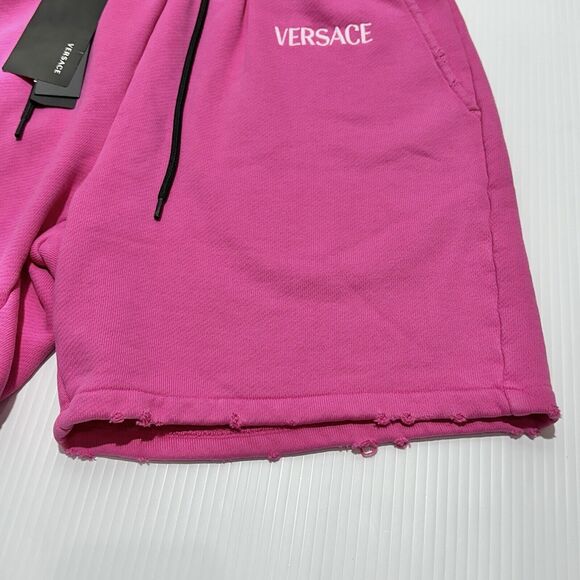 Runway Versace Logo Drawstring Distressed Jersey Pink Shorts Size 40/S NWT - Picture 6 of 15